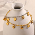 Ebbelle Pulseira criativa de cor mista redonda com miçangas coração pulseira banhada a ouro 18K joias da moda em aço inoxidável