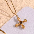 E.B. Belle-Ágata Leme Forma Colar Pingente, 18K banhado a ouro, aço inoxidável, Twists Cadeia, Pedra Natural, Cor Marrom