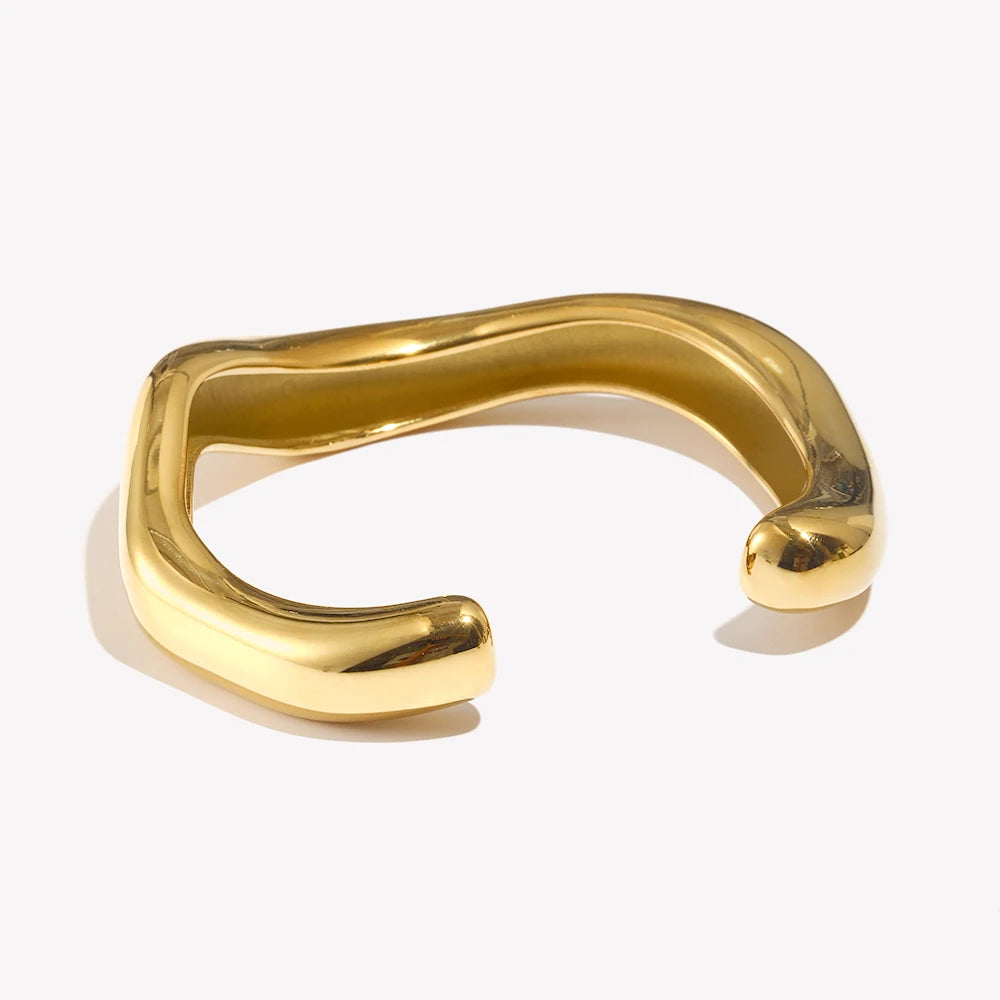 Ebbelle Pulseira aberta de onda líquida irregular exagerada banhada a ouro 18K pulseiras de mão femininas joias de aço inoxidável