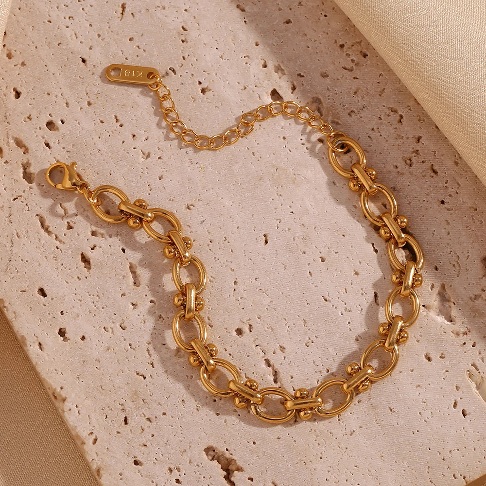 E b belle loja oficial oval flor artesanal corrente pulseira 18k banhado a ouro pulseiras de mão femininas 316l jóias de aço inoxidável
