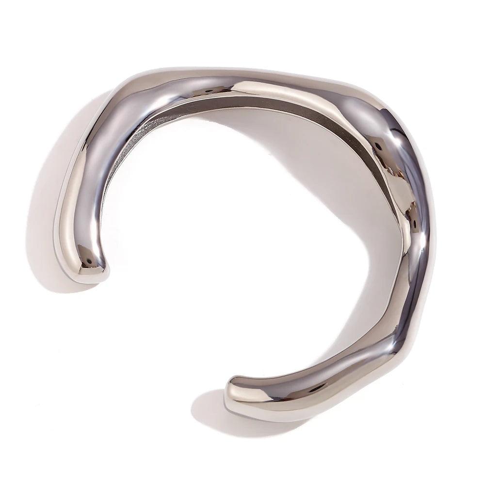 Ebbelle Pulseira aberta de onda líquida irregular exagerada banhada a ouro 18K pulseiras de mão femininas joias de aço inoxidável