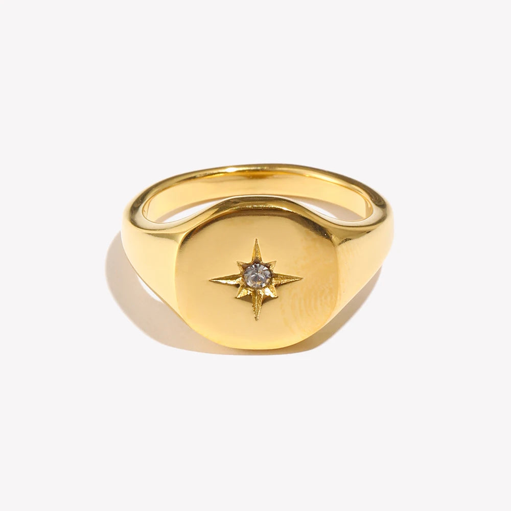 Anel de vedação E.B.belle Aspect North Star cor prata à prova d'água joias de aço inoxidável 316L acessórios banhados a ouro 18K