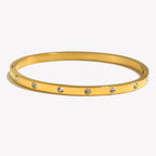 E.B.belle Pulseira com fivela de zircônia pontilhada, resistente à água, pulseira de aço inoxidável 316L para mulheres, joias banhadas a ouro 18K