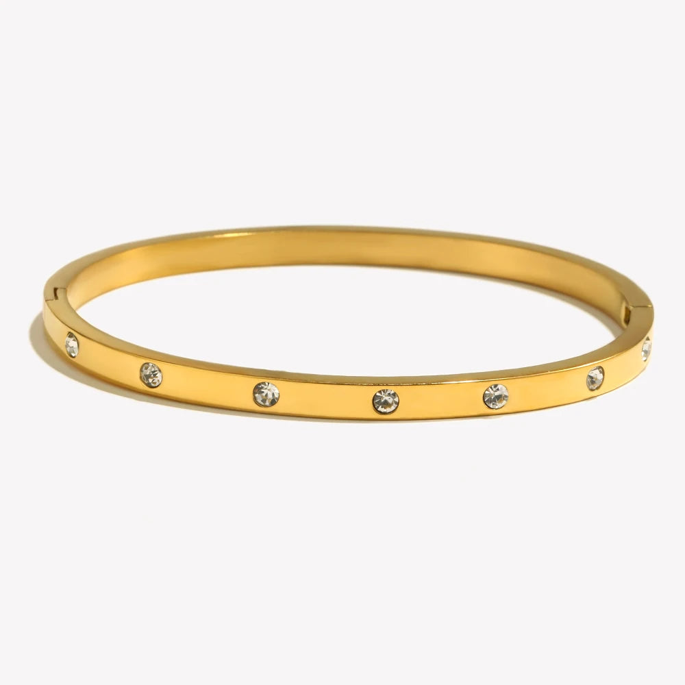 E.B.belle Pulseira com fivela de zircônia pontilhada, resistente à água, pulseira de aço inoxidável 316L para mulheres, joias banhadas a ouro 18K