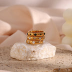 Ebbelle 18K banhado a ouro verde zircão pérola anéis para mulheres à prova d'água hipoalergênico delicado anel de ouro joias de aço inoxidável