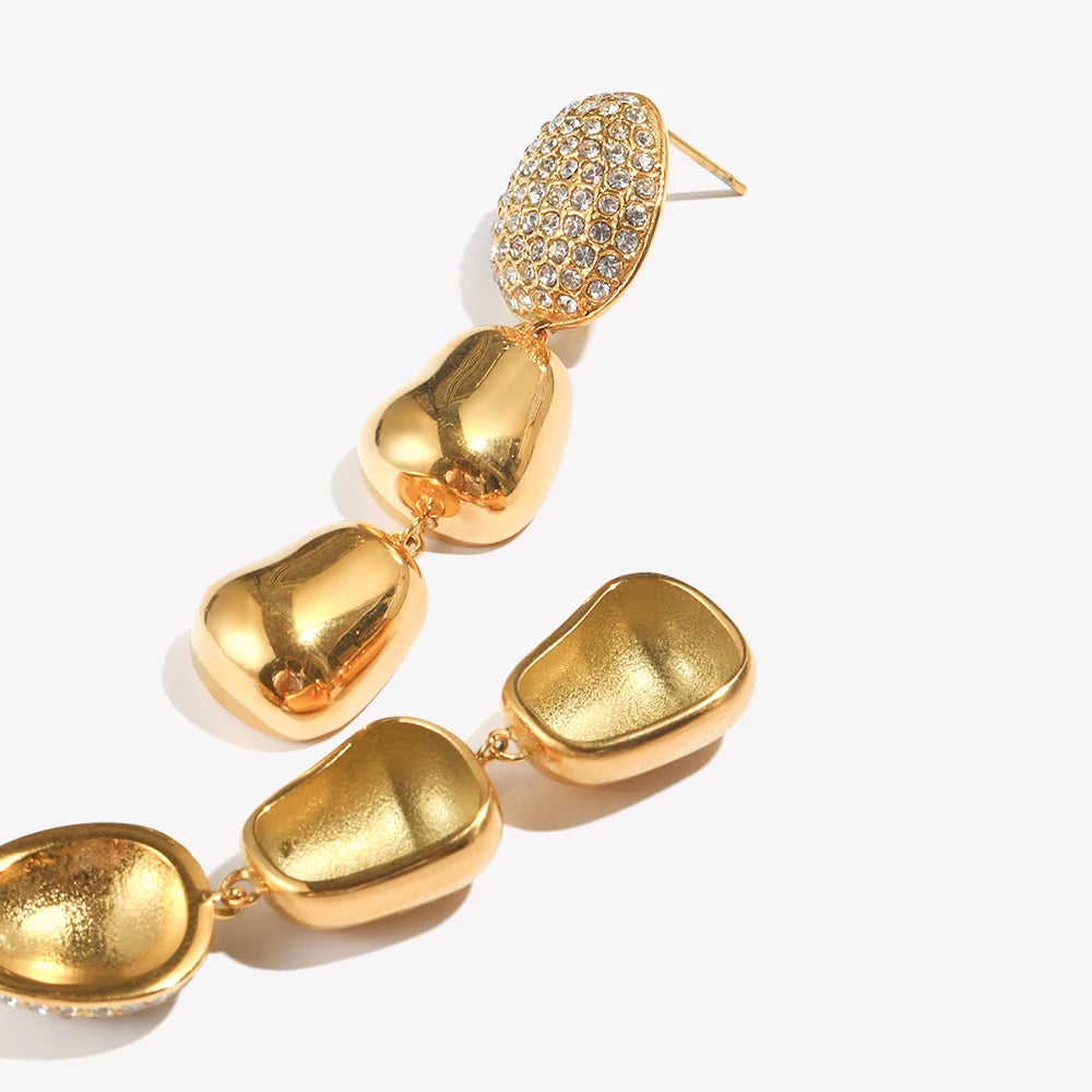 Ebbelle luxo zircão amendoim pingente brincos de aço inoxidável 18k banhado a ouro manchar livre jóias femininas festa hipoalergênico