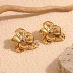 Ebbelle Brincos retrô de flor dupla camada, resistentes à água, acessórios de aço inoxidável 316L, joias banhadas a ouro 18K
