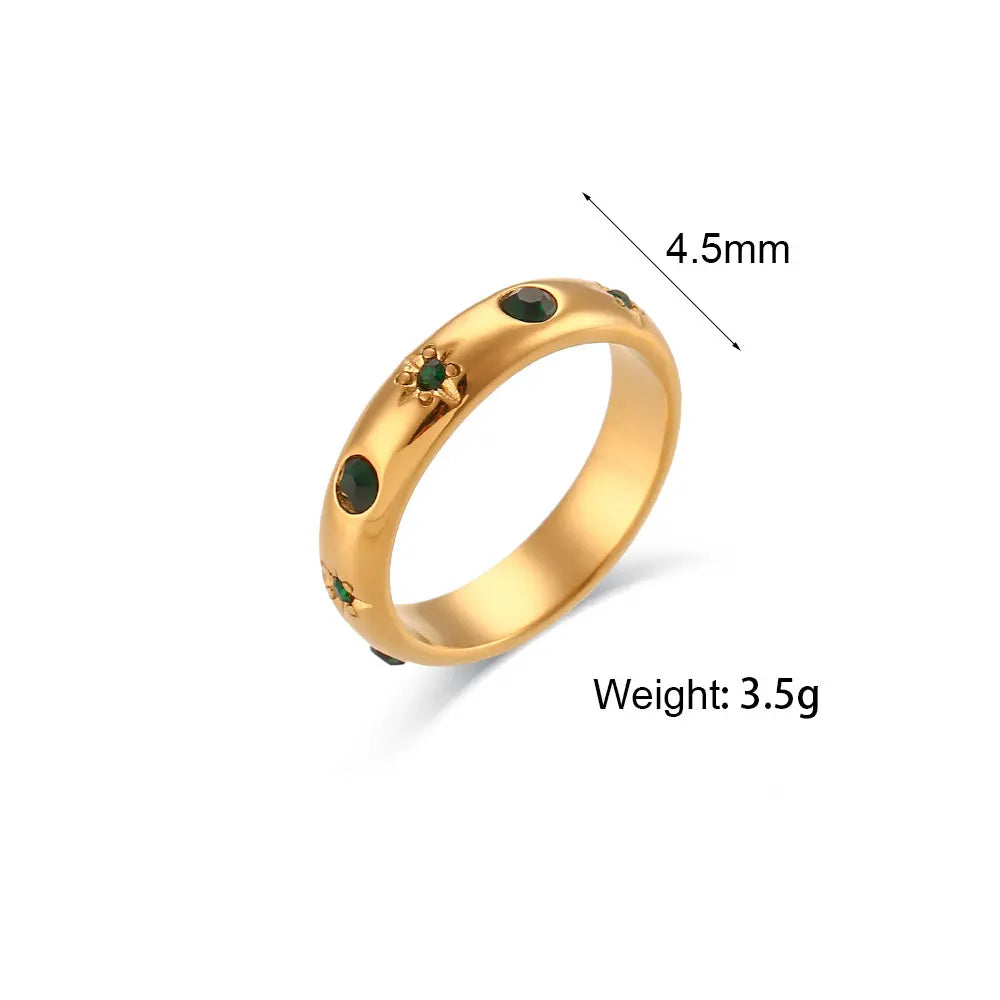 Ebbelle 18K banhado a ouro verde zircão pérola anéis para mulheres à prova d'água hipoalergênico delicado anel de ouro joias de aço inoxidável