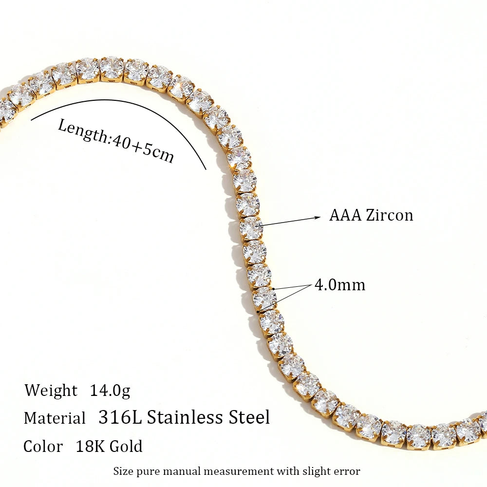 Ebbelle 2mm3mm4mm5mm brilhante luxo 3a zircão tênis corrente colares para mulher aço inoxidável banhado a ouro colar de dama de honra