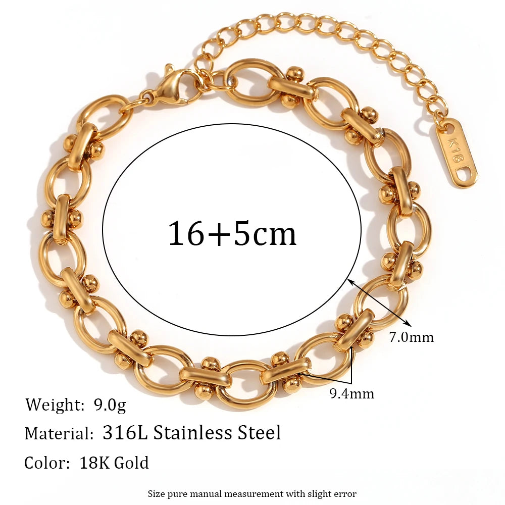 E b belle loja oficial oval flor artesanal corrente pulseira 18k banhado a ouro pulseiras de mão femininas 316l jóias de aço inoxidável