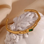 Ebbelle Pulseira de zircão retangular de abertura irregular 18K banhada a ouro cor verde pulseiras de mão femininas de aço inoxidável 316L