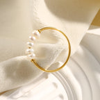 Eb.belle anéis de pérolas de água doce banhados a ouro de aço inoxidável para mulheres acessórios para mujer bagues acier inoxydables femmes