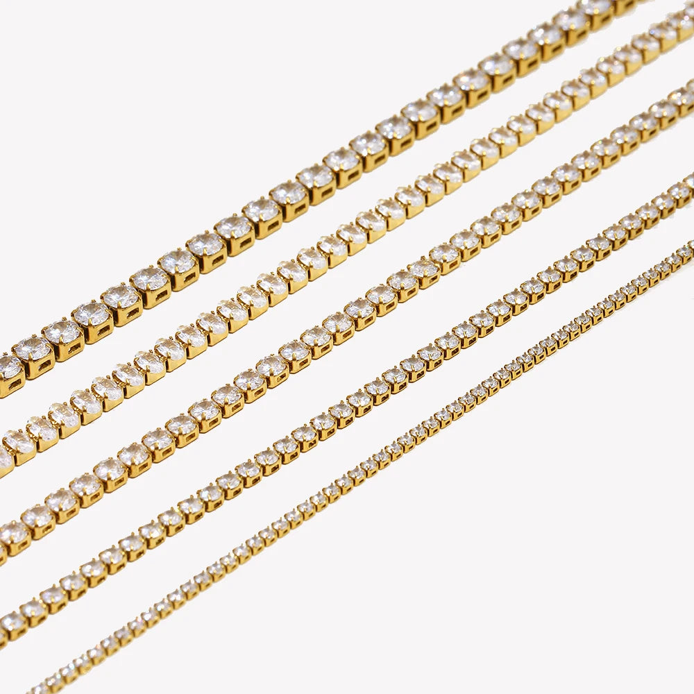 Ebbelle 2mm3mm4mm5mm brilhante luxo 3a zircão tênis corrente colares para mulher aço inoxidável banhado a ouro colar de dama de honra