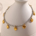 Ebbelle Pulseira criativa de cor mista redonda com miçangas coração pulseira banhada a ouro 18K joias da moda em aço inoxidável