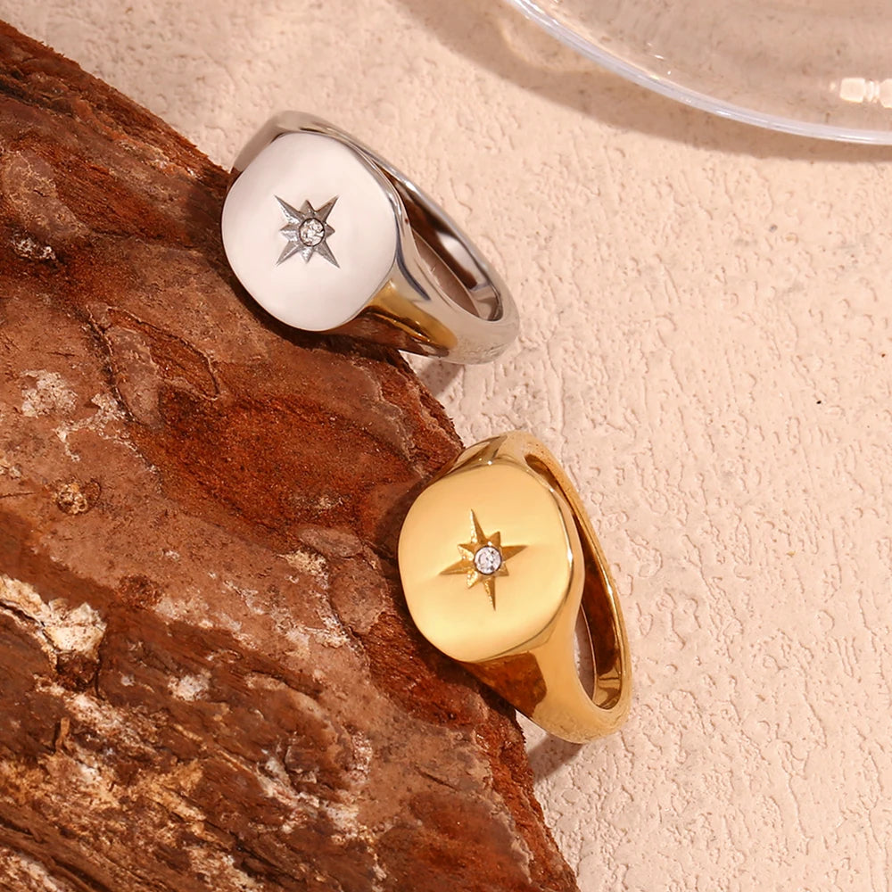 Anel de vedação E.B.belle Aspect North Star cor prata à prova d'água joias de aço inoxidável 316L acessórios banhados a ouro 18K
