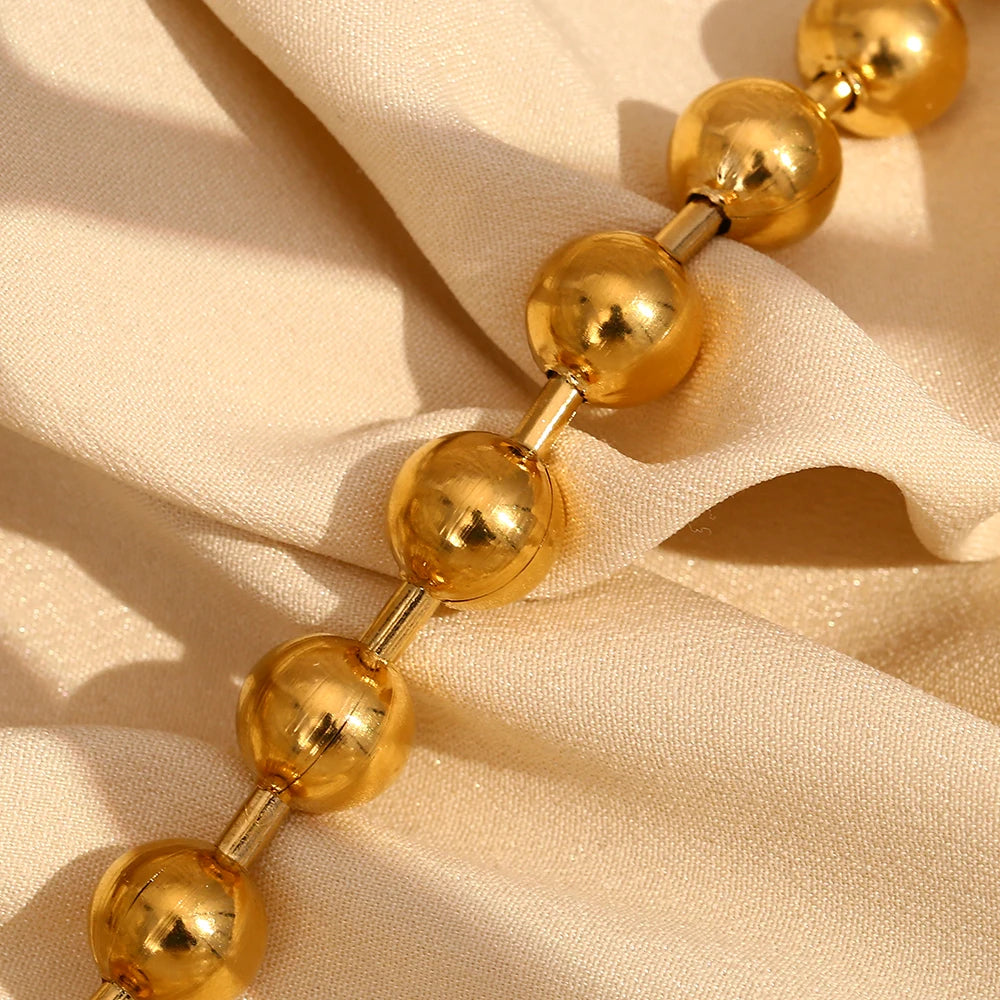 Ebbelle estilo clássico banhado a ouro contas redondas pulseira de aço inoxidável brilhante hipoalergênico à prova d'água joias femininas