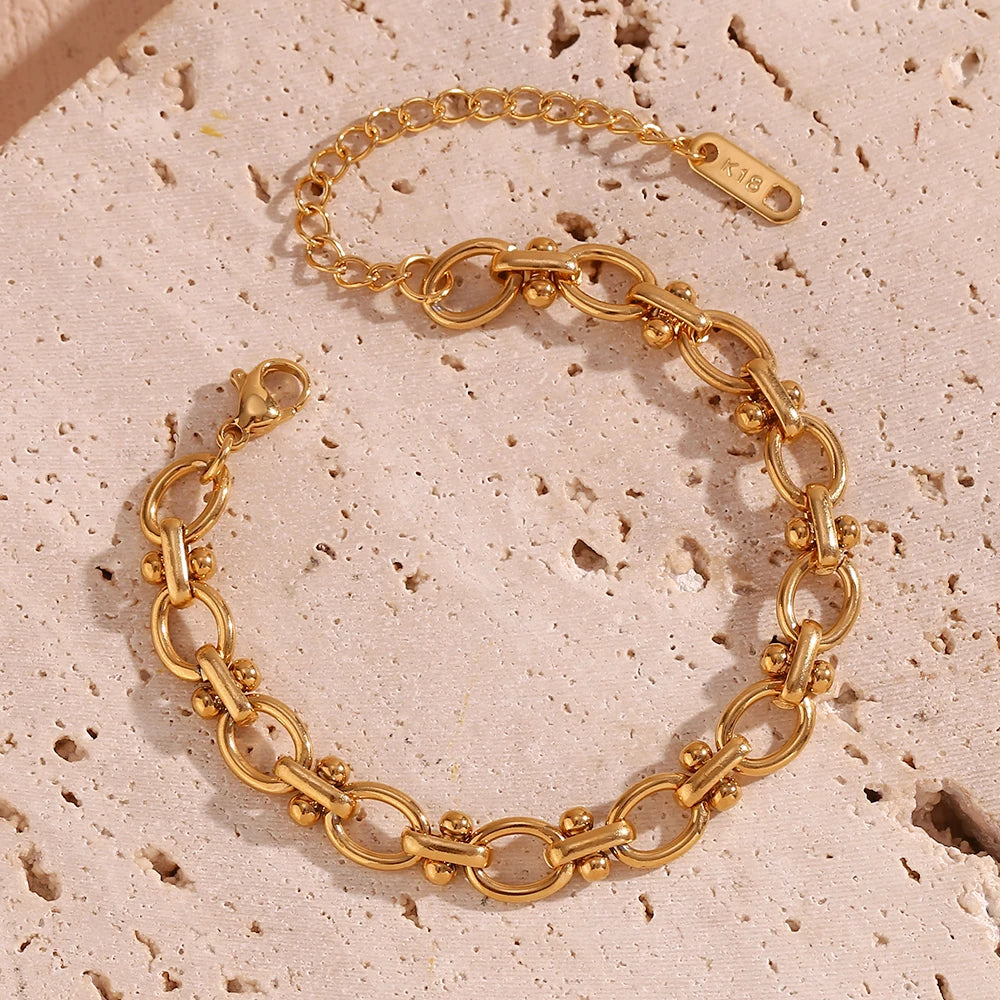 E b belle loja oficial oval flor artesanal corrente pulseira 18k banhado a ouro pulseiras de mão femininas 316l jóias de aço inoxidável