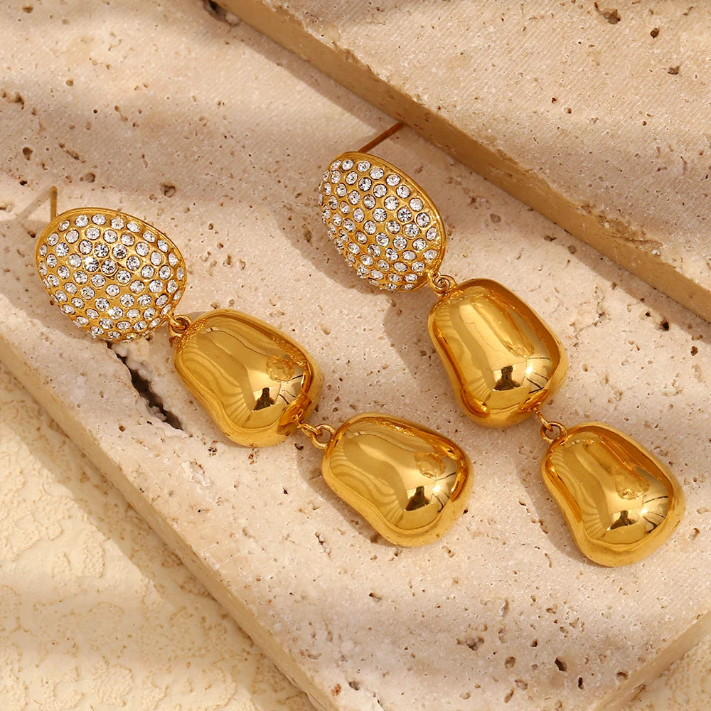 Ebbelle luxo zircão amendoim pingente brincos de aço inoxidável 18k banhado a ouro manchar livre jóias femininas festa hipoalergênico