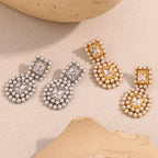 Ebbelle moda 18k banhado a ouro luxo emendado quadrado zircão completo pérola brincos feminino festa chique jóias não manchado
