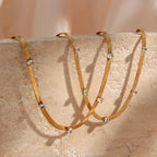E.B.belle Design elegante oval quadrado zircão pedra espinha de peixe corrente gargantilha colar de aço inoxidável 18k joias banhadas a ouro