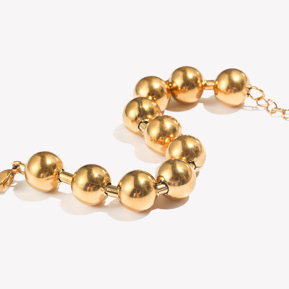 Ebbelle estilo clássico banhado a ouro contas redondas pulseira de aço inoxidável brilhante hipoalergênico à prova d'água joias femininas