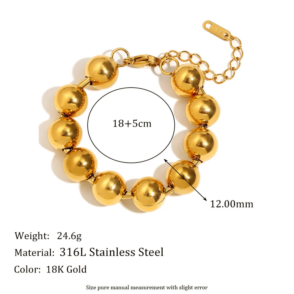 Ebbelle estilo clássico banhado a ouro contas redondas pulseira de aço inoxidável brilhante hipoalergênico à prova d'água joias femininas