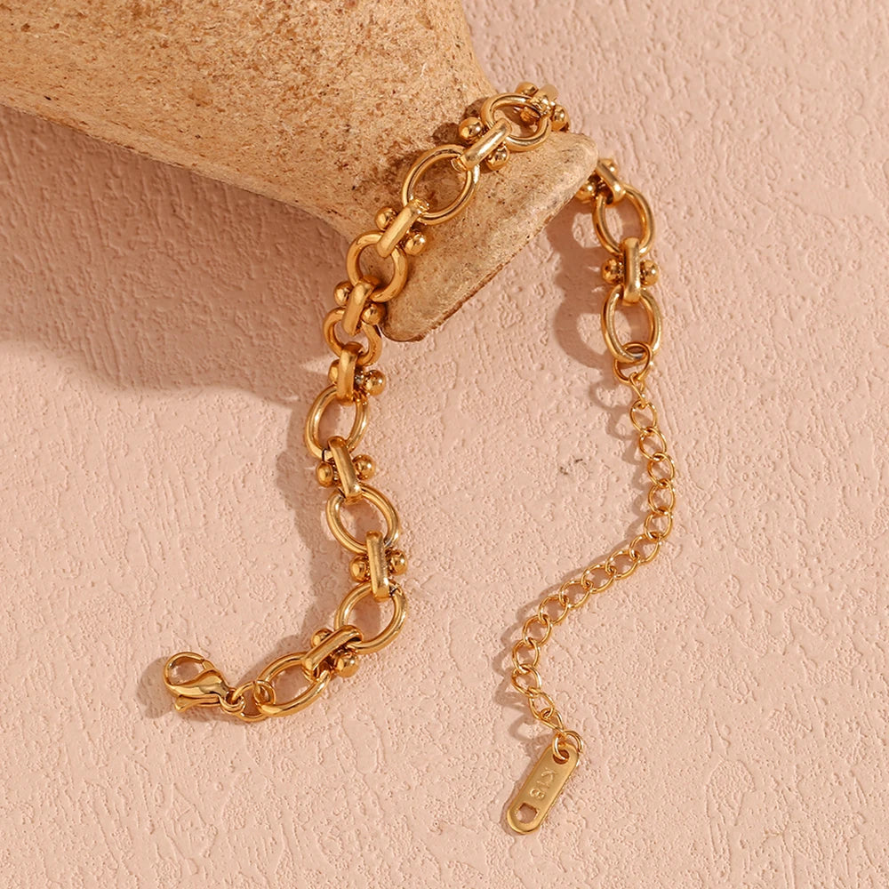 E b belle loja oficial oval flor artesanal corrente pulseira 18k banhado a ouro pulseiras de mão femininas 316l jóias de aço inoxidável