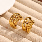 Ebbelle novo em forma de c múltiplas camadas linhas brinco de aço inoxidável 18k banhado a ouro festa simples jóias femininas