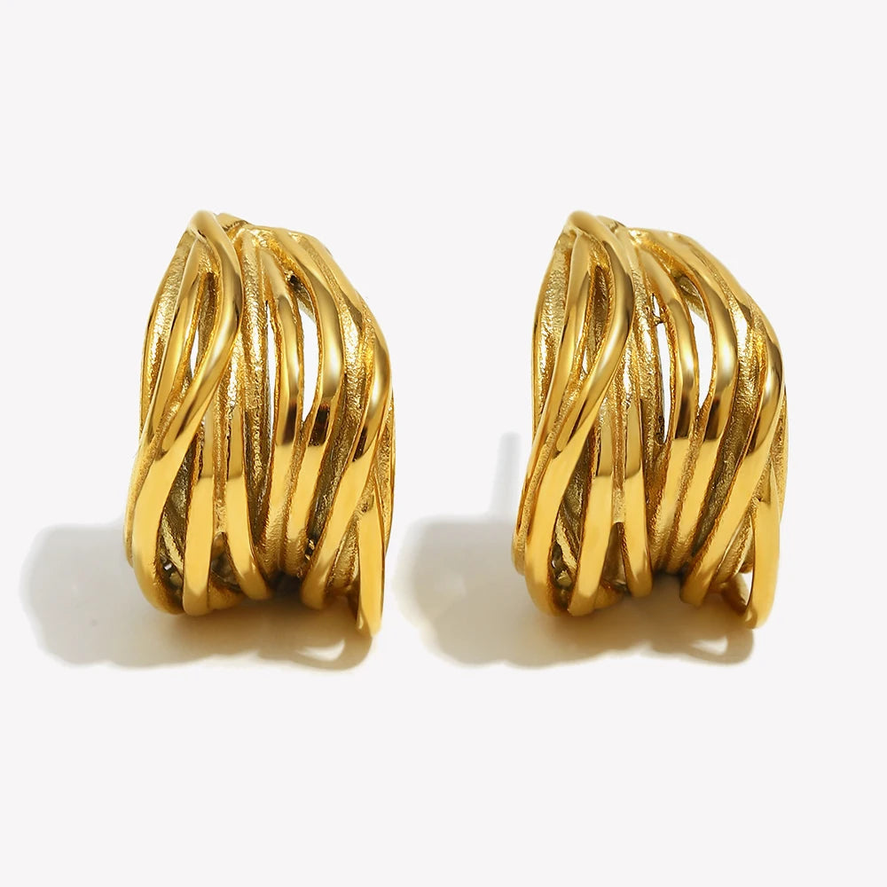 Ebbelle novo em forma de c múltiplas camadas linhas brinco de aço inoxidável 18k banhado a ouro festa simples jóias femininas