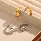 Ebbelle moda craetive clipe em forma de c pérola brinco 18k banhado a ouro aço inoxidável festa feminino orelha jóias presente