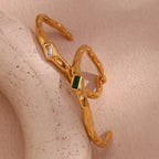 Ebbelle Pulseira de zircão retangular de abertura irregular 18K banhada a ouro cor verde pulseiras de mão femininas de aço inoxidável 316L