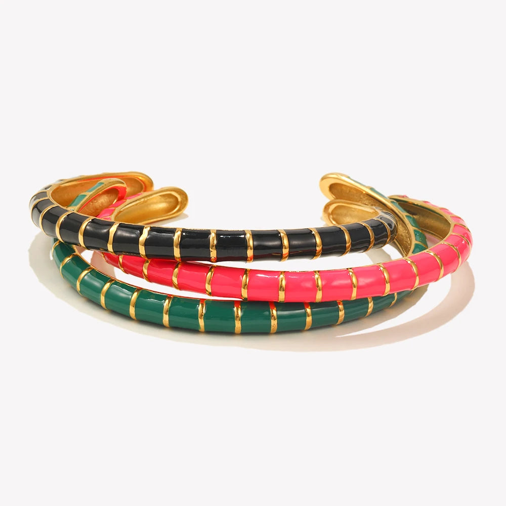 Design Caterpillar Pulseiras para Mulheres, Pulseiras Coloridas de Esmalte, Punho de Aço Inoxidável, Jóias Y2K Bonitos, Verão
