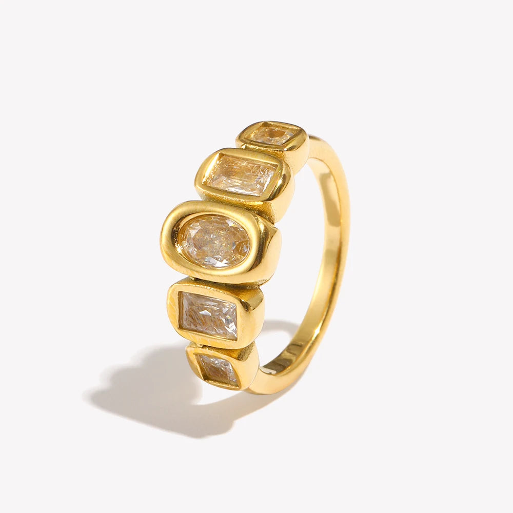 Ebbelle Anel de zircão transparente geométrico de alta qualidade clássico estilo 18k banhado a ouro joias populares charme hipoalergênico