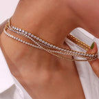 Ebbelle 2mm3mm4mm5mm brilhante luxo 3a zircão tênis corrente colares para mulher aço inoxidável banhado a ouro colar de dama de honra