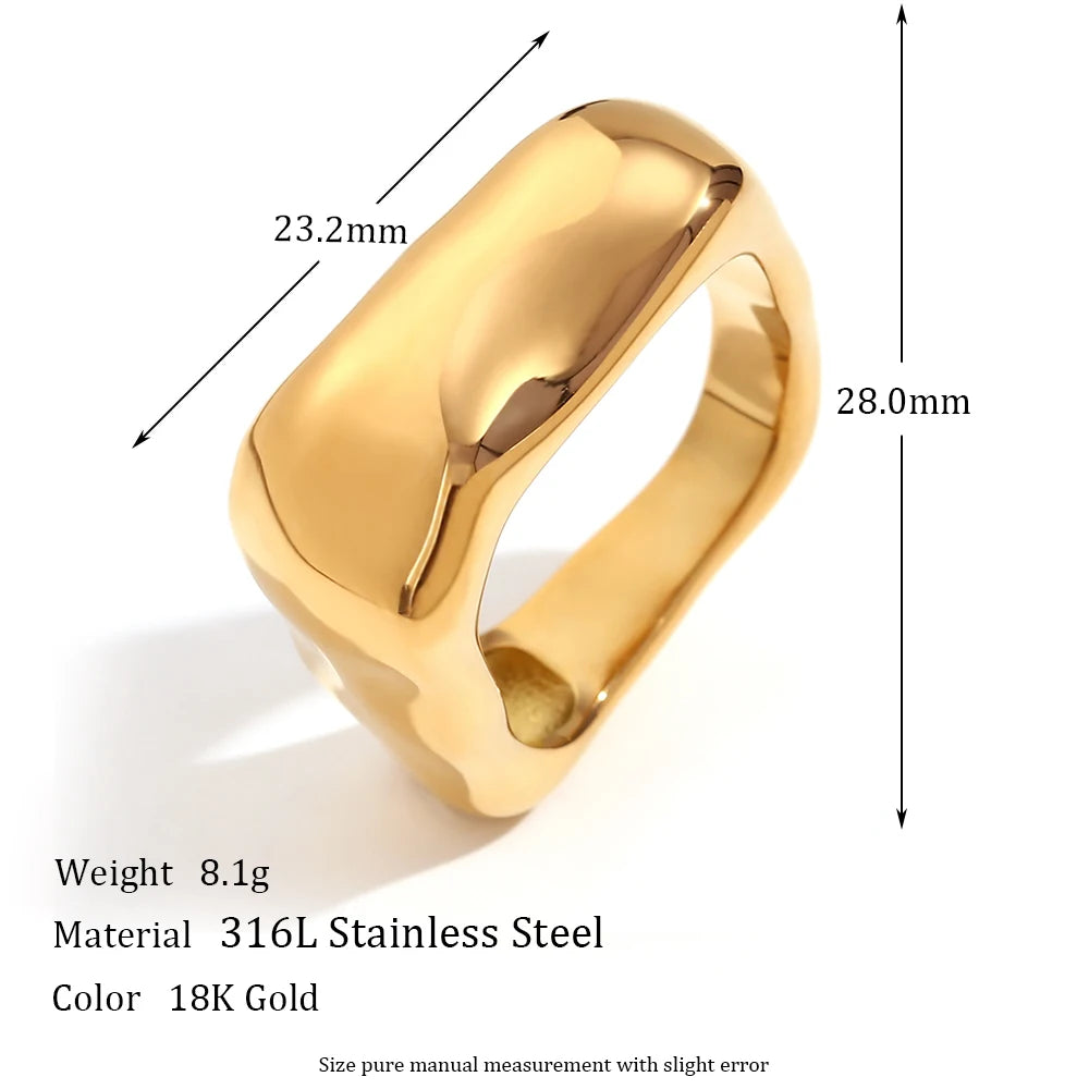 Ebbelle Anel geométrico quadrado simples cor prata anéis de aço inoxidável para decoração feminina acessórios banhados a ouro 18K