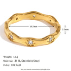 Ebbelle strass oito awn estrela forma de onda anel de aço inoxidável 18k banhado a ouro requintado jóias femininas para festa namoro