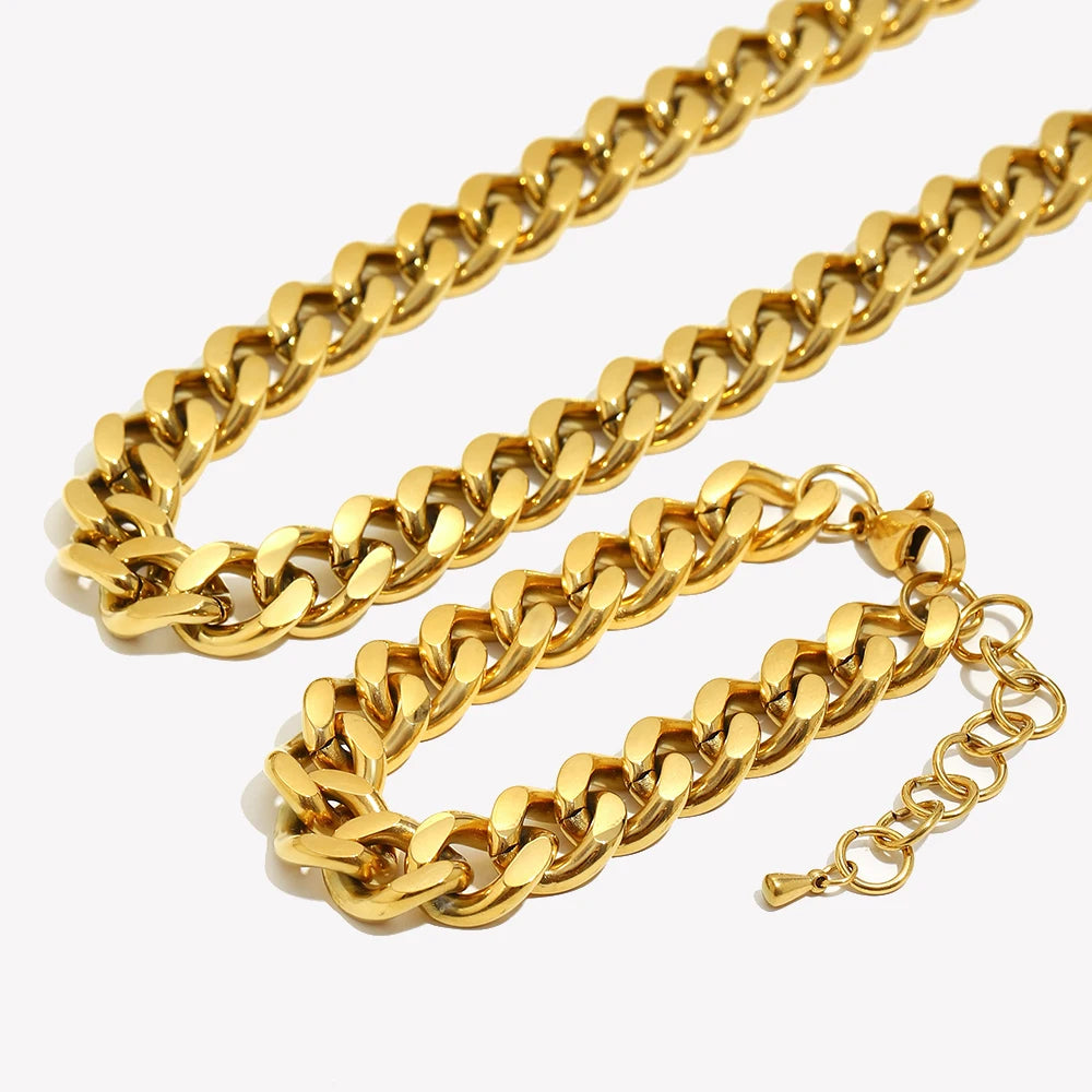 Aço inoxidável banhado a ouro Chunky colar de corrente cubana para mulheres, anti-alérgico, sem manchas, minimalista, E.B.
