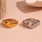 Ebbelle Anel geométrico quadrado simples cor prata anéis de aço inoxidável para decoração feminina acessórios banhados a ouro 18K