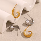 Ebbelle moda craetive clipe em forma de c pérola brinco 18k banhado a ouro aço inoxidável festa feminino orelha jóias presente