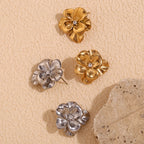 Ebbelle Brincos retrô de flor dupla camada, resistentes à água, acessórios de aço inoxidável 316L, joias banhadas a ouro 18K