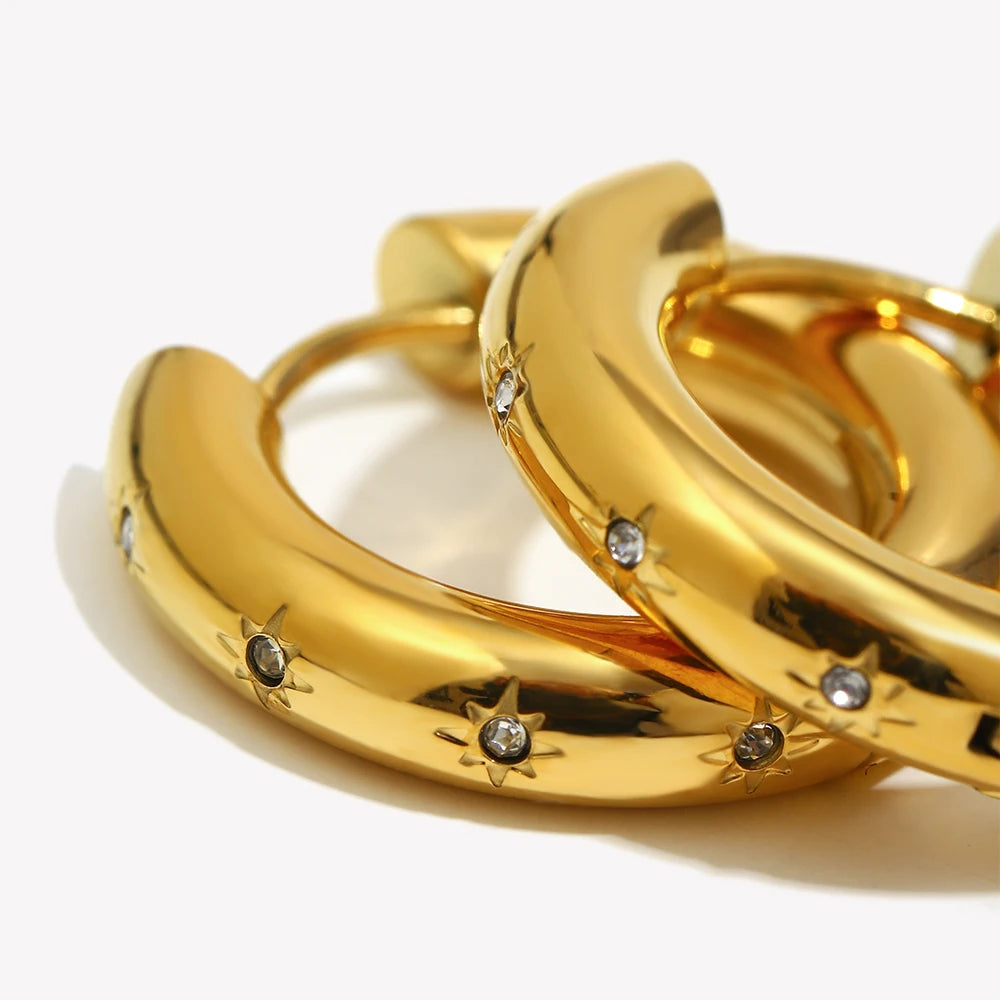 E.B. Belle-brincos grossos não manchados para mulheres, jóias com strass dourado estrela AAA zircão cz, moda, 2024