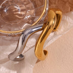 Ebbelle Pulseira aberta de onda líquida irregular exagerada banhada a ouro 18K pulseiras de mão femininas joias de aço inoxidável