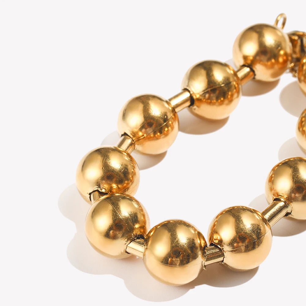 Ebbelle estilo clássico banhado a ouro contas redondas pulseira de aço inoxidável brilhante hipoalergênico à prova d'água joias femininas
