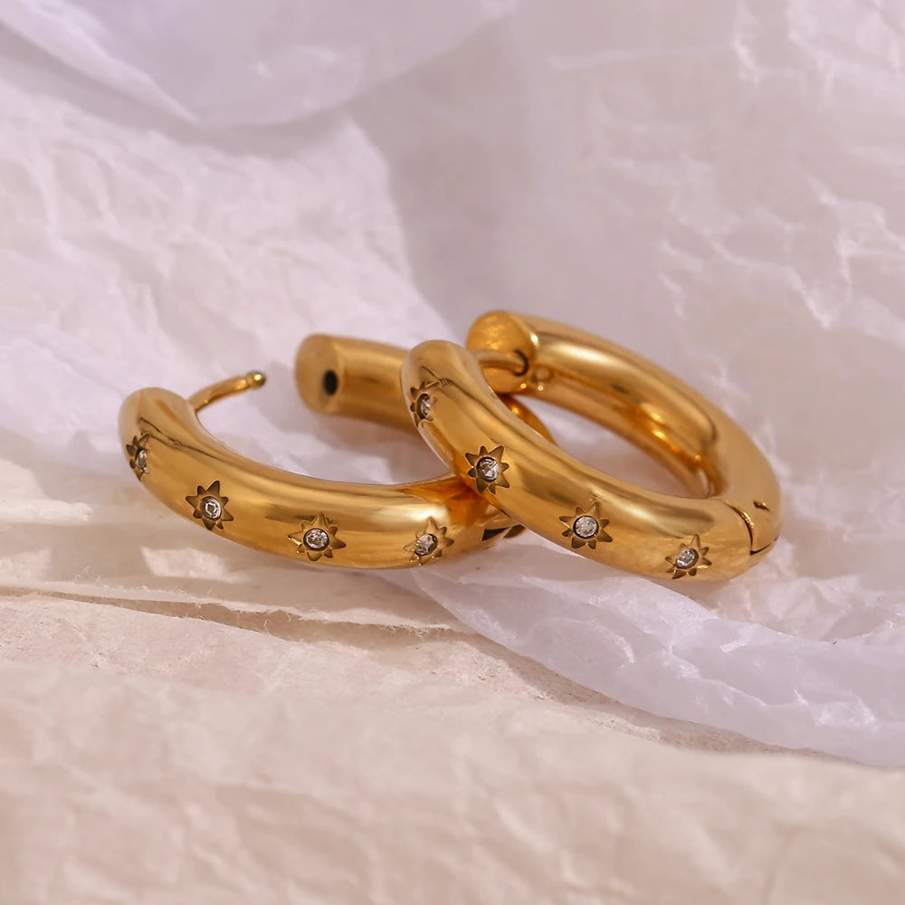 E.B. Belle-brincos grossos não manchados para mulheres, jóias com strass dourado estrela AAA zircão cz, moda, 2024