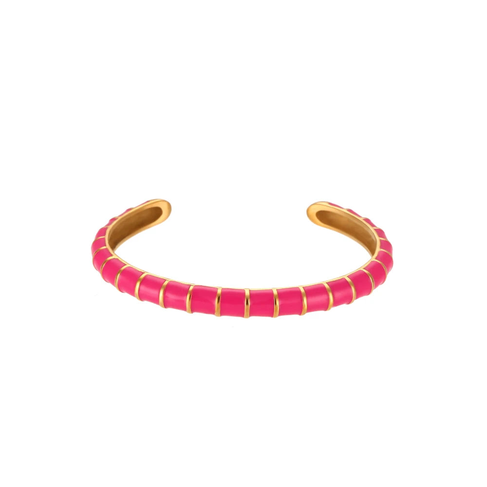 Design Caterpillar Pulseiras para Mulheres, Pulseiras Coloridas de Esmalte, Punho de Aço Inoxidável, Jóias Y2K Bonitos, Verão