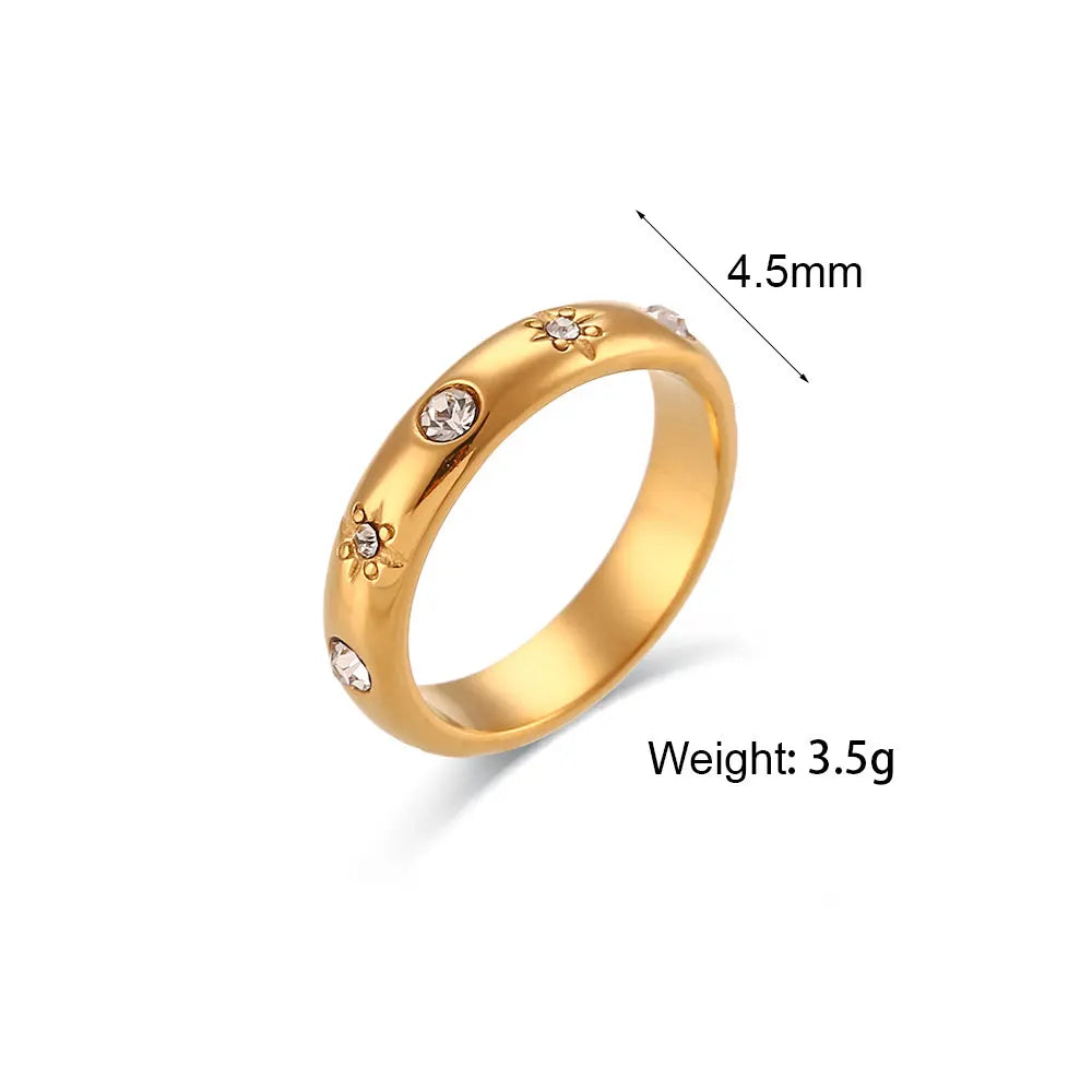 Ebbelle 18K banhado a ouro verde zircão pérola anéis para mulheres à prova d'água hipoalergênico delicado anel de ouro joias de aço inoxidável