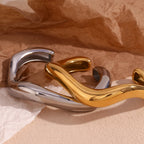 Ebbelle Pulseira aberta de onda líquida irregular exagerada banhada a ouro 18K pulseiras de mão femininas joias de aço inoxidável
