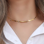E.B.belle Design elegante oval quadrado zircão pedra espinha de peixe corrente gargantilha colar de aço inoxidável 18k joias banhadas a ouro