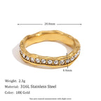 Ebbelle strass oito awn estrela forma de onda anel de aço inoxidável 18k banhado a ouro requintado jóias femininas para festa namoro
