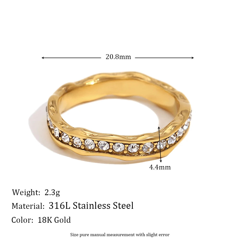 Ebbelle strass oito awn estrela forma de onda anel de aço inoxidável 18k banhado a ouro requintado jóias femininas para festa namoro